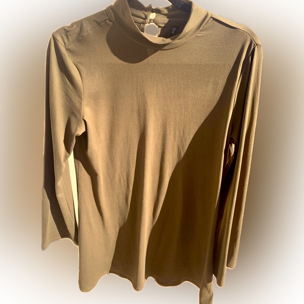 Women’s Mock Neck Mini A-Line Dress Bell sleeves Olive Green